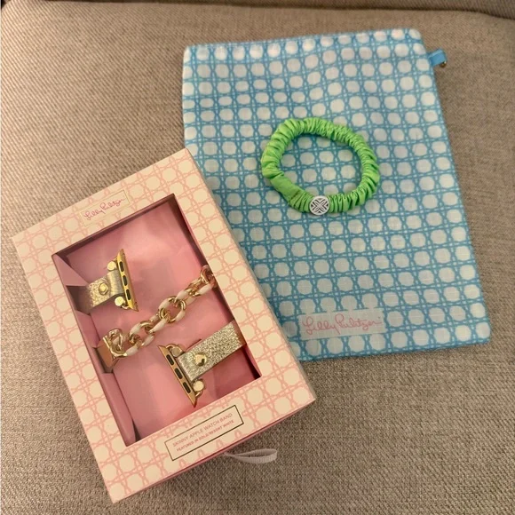 Lilly Pulitzer Skinny Apple Watch Band in Gold and Resort White - New In Box - Picture 1 of 3